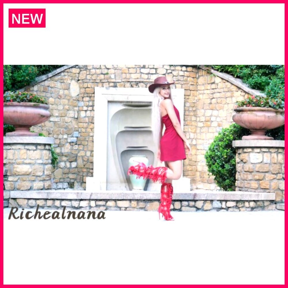 Women's Knee High Sandals, Fringe Studded Heels, 4.72 Inch Heel, Party Wear - Picture 7 of 7